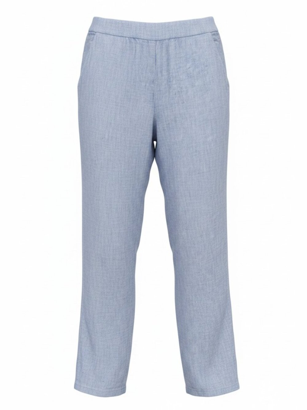Lightweight Coastal Grandma Chic Beachy Linen Summer Pull-On Pant Chambray Blue